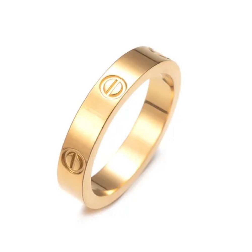 Retro Geometric Gold Filled Stainless Steel Love Ring size 9.5
